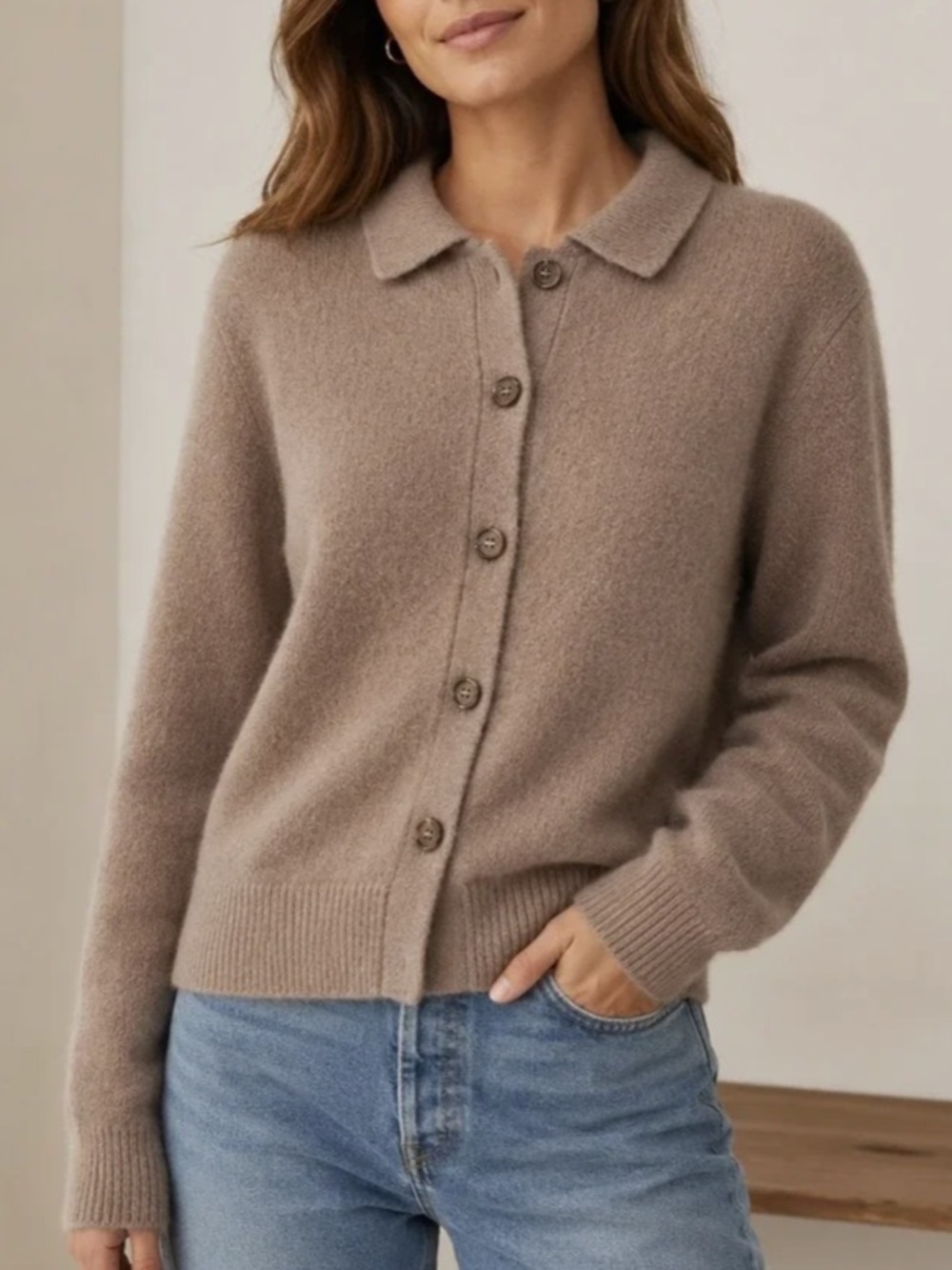 Jenni Kayne Taupe Button-Front Collar Murphy Cardigan NWT